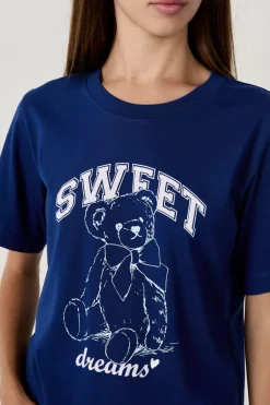 ETAM Partes De Arriba De Pijama|Los Pijamas Más Responsables|Camiseta de pijama estampada AZUL MARINO