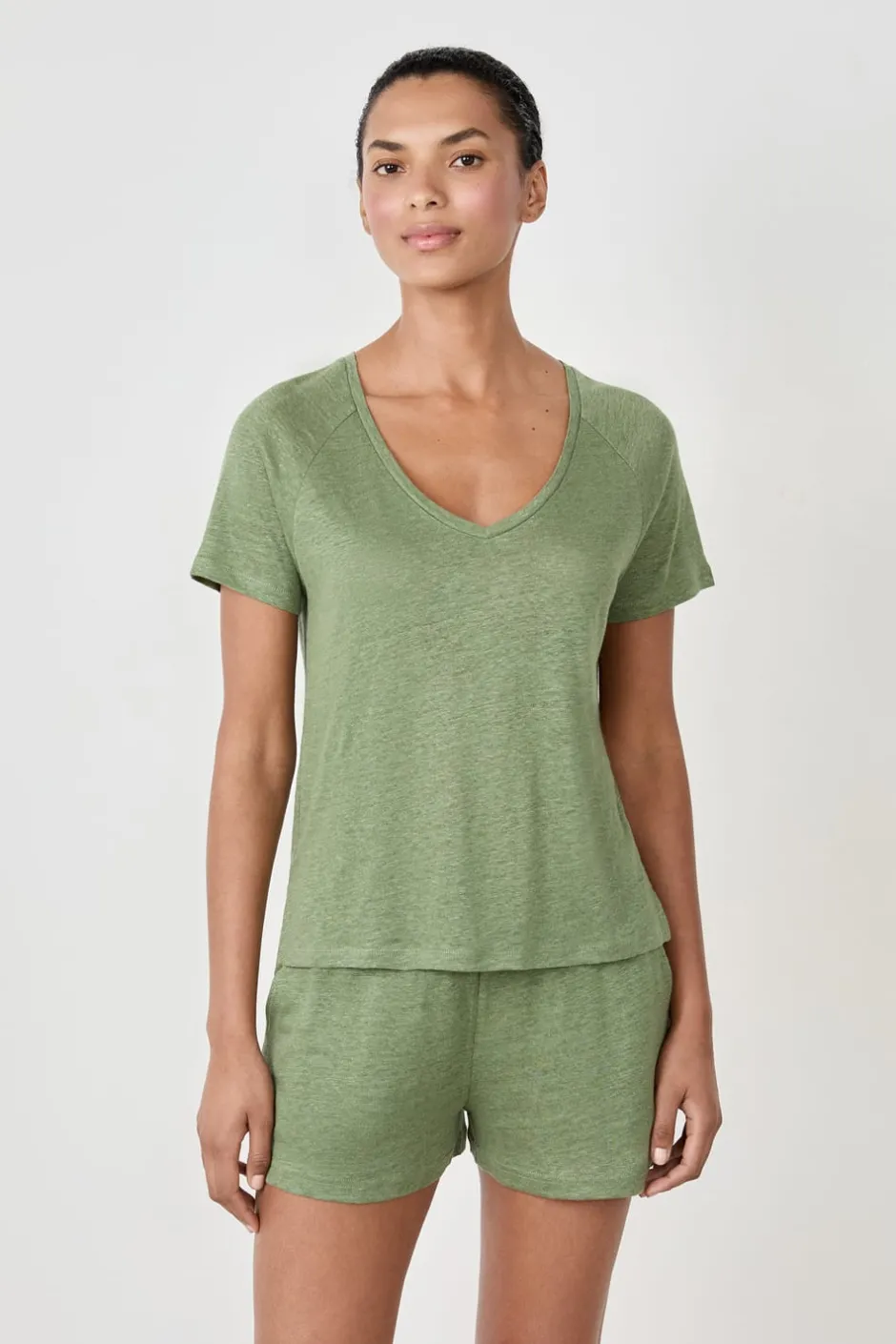 ETAM Partes De Arriba De Pijama|Los Pijamas Más Responsables|Camiseta de pijama manga corta 100% lino VERDE