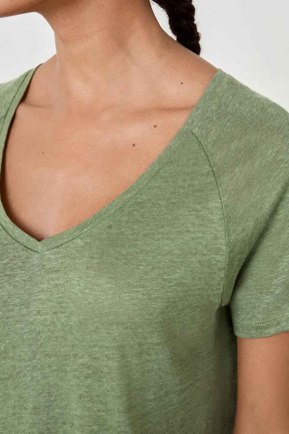 ETAM Partes De Arriba De Pijama|Los Pijamas Más Responsables|Camiseta de pijama manga corta 100% lino VERDE