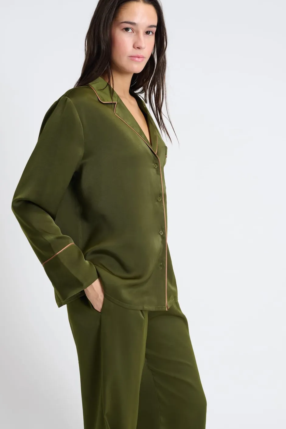 ETAM Partes De Arriba De Pijama|Camiseta de pijama satinada con estampados KAKI