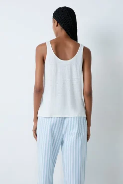 ETAM Pijamas Esenciales|Partes De Arriba De Pijama|Camiseta de tirantes 100% lino CRUDO
