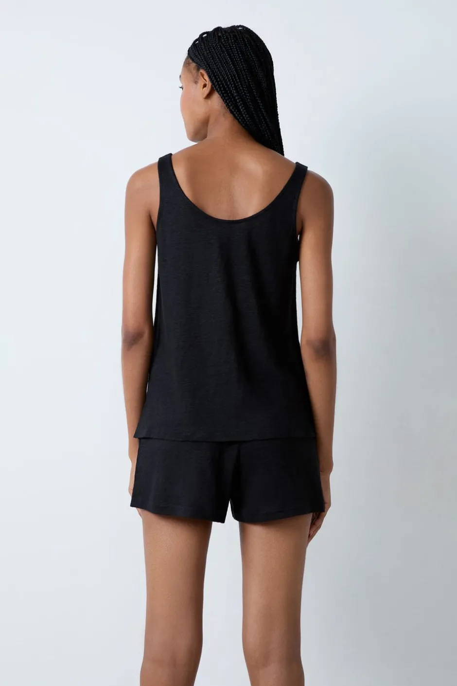 ETAM Pijamas Esenciales|Partes De Arriba De Pijama|Camiseta de tirantes 100% lino NEGRO