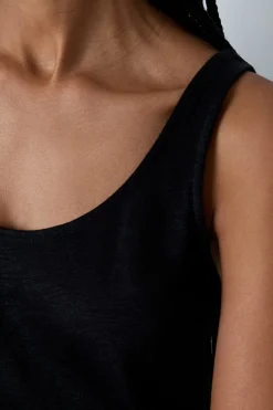 ETAM Pijamas Esenciales|Partes De Arriba De Pijama|Camiseta de tirantes 100% lino NEGRO