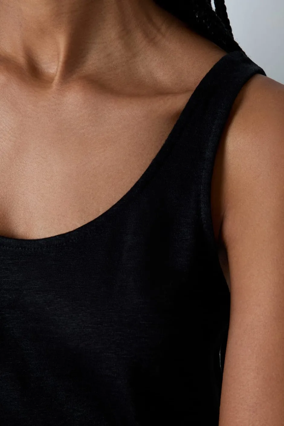 ETAM Pijamas Esenciales|Partes De Arriba De Pijama|Camiseta de tirantes 100% lino NEGRO