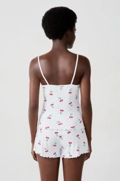 ETAM Partes De Arriba De Pijama|Los Pijamas Más Responsables|Camiseta de tirantes de algodón con estampado de cerezas BLANCO