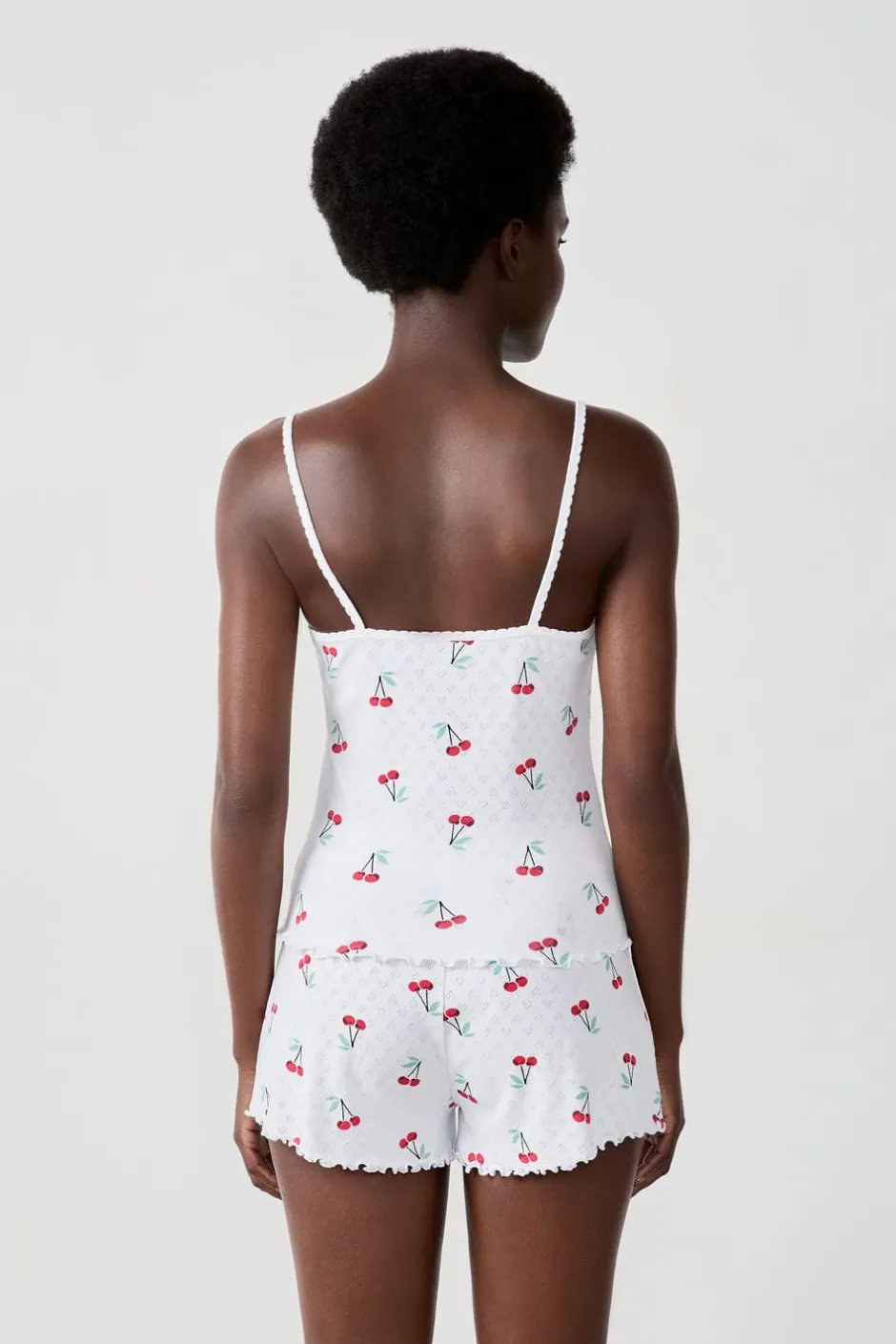 ETAM Partes De Arriba De Pijama|Los Pijamas Más Responsables|Camiseta de tirantes de algodón con estampado de cerezas BLANCO