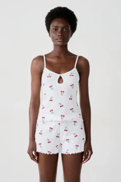 ETAM Partes De Arriba De Pijama|Los Pijamas Más Responsables|Camiseta de tirantes de algodón con estampado de cerezas BLANCO