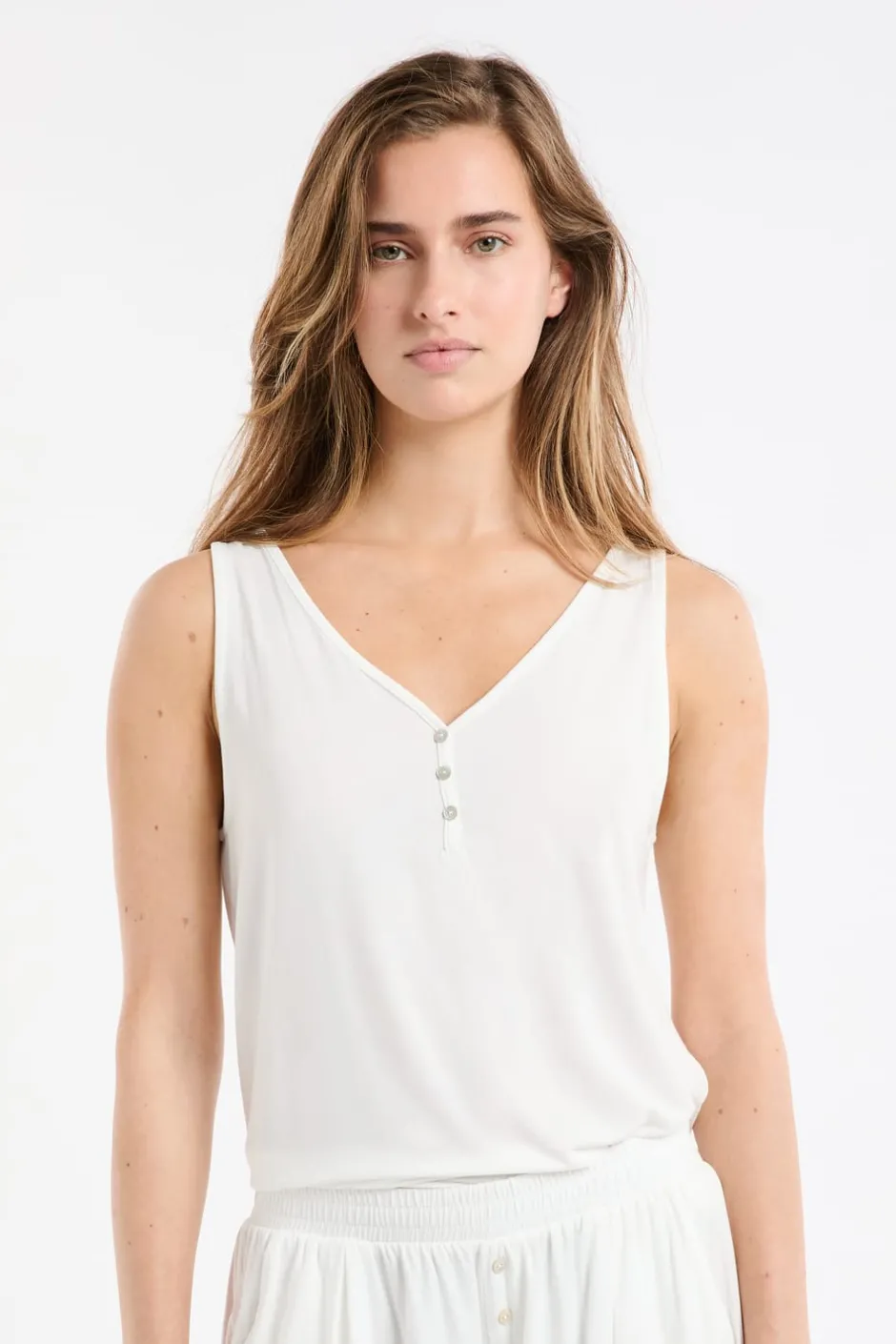 ETAM Pijamas Esenciales|Partes De Arriba De Pijama|Camiseta de tirantes lisa BLANCO CRUDO