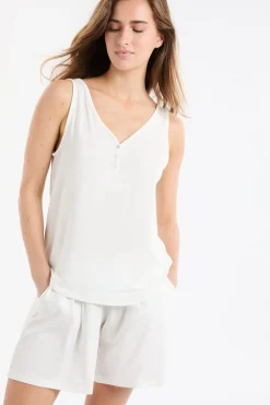 ETAM Pijamas Esenciales|Partes De Arriba De Pijama|Camiseta de tirantes lisa BLANCO CRUDO