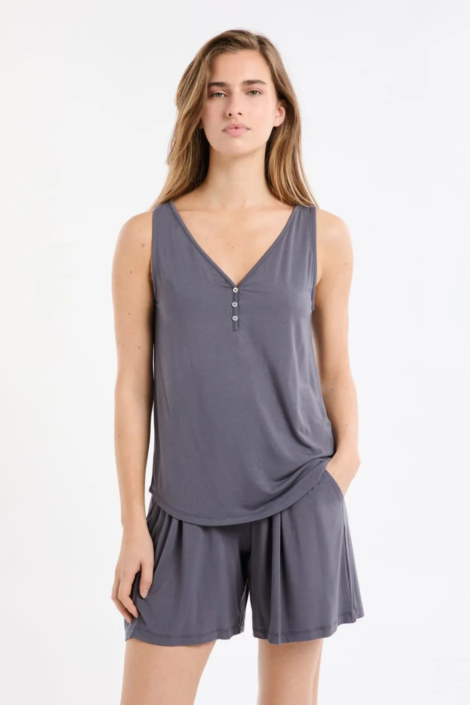 ETAM Pijamas Esenciales|Partes De Arriba De Pijama|Camiseta de tirantes lisa ANTRACITA