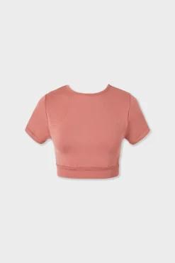 ETAM Tops Deporte|Braguitas Deportivas|Camiseta deportiva de manga corta 2 en 1 ROSA EMPOLVADO