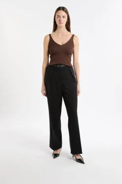 ETAM Cuello En V|Tops Sin Mangas|Camiseta sin mangas acanalada brillante MARRÓN