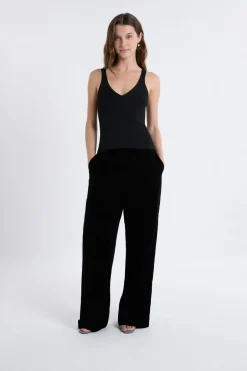 ETAM Cuello En V|Tops Sin Mangas|Camiseta sin mangas acanalada brillante NEGRO