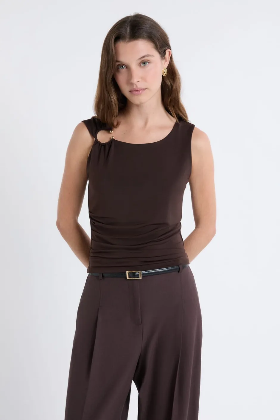 ETAM Camisetas|Camiseta sin mangas con anilla MARRÓN
