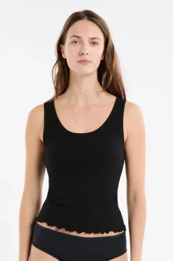 ETAM Cuello Redondo|Tops Sin Mangas|Camiseta sin mangas con sujetador integrado NEGRO