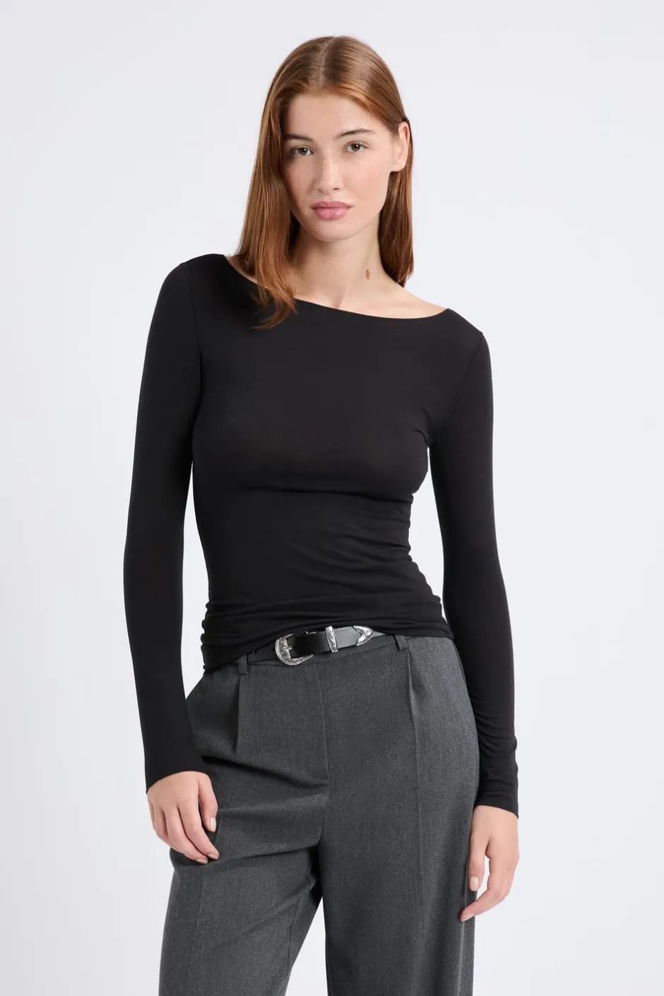 ETAM Manga Larga|Colección Térmica|Camiseta térmica con cuello barco NEGRO