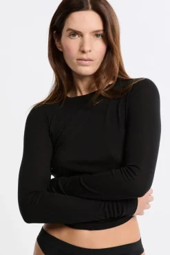 ETAM Colección Térmica|Pijamas Esenciales|Camiseta térmica de cuello redondo con lana NEGRO