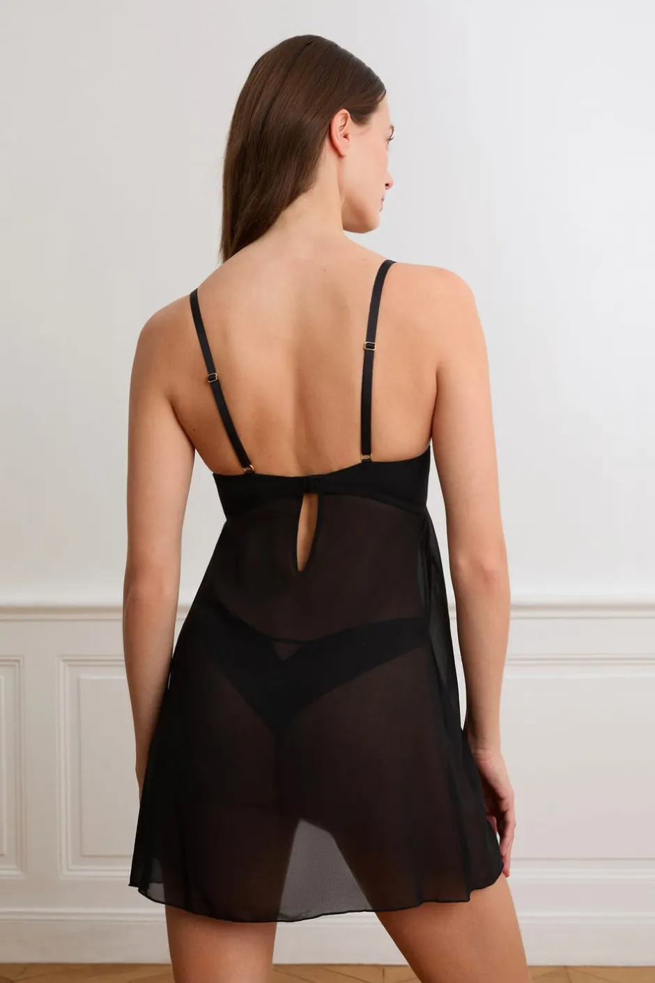 ETAM Pijamas Sexy|Camisones De Tirantes|Camisón corto transparente con bordado NEGRO