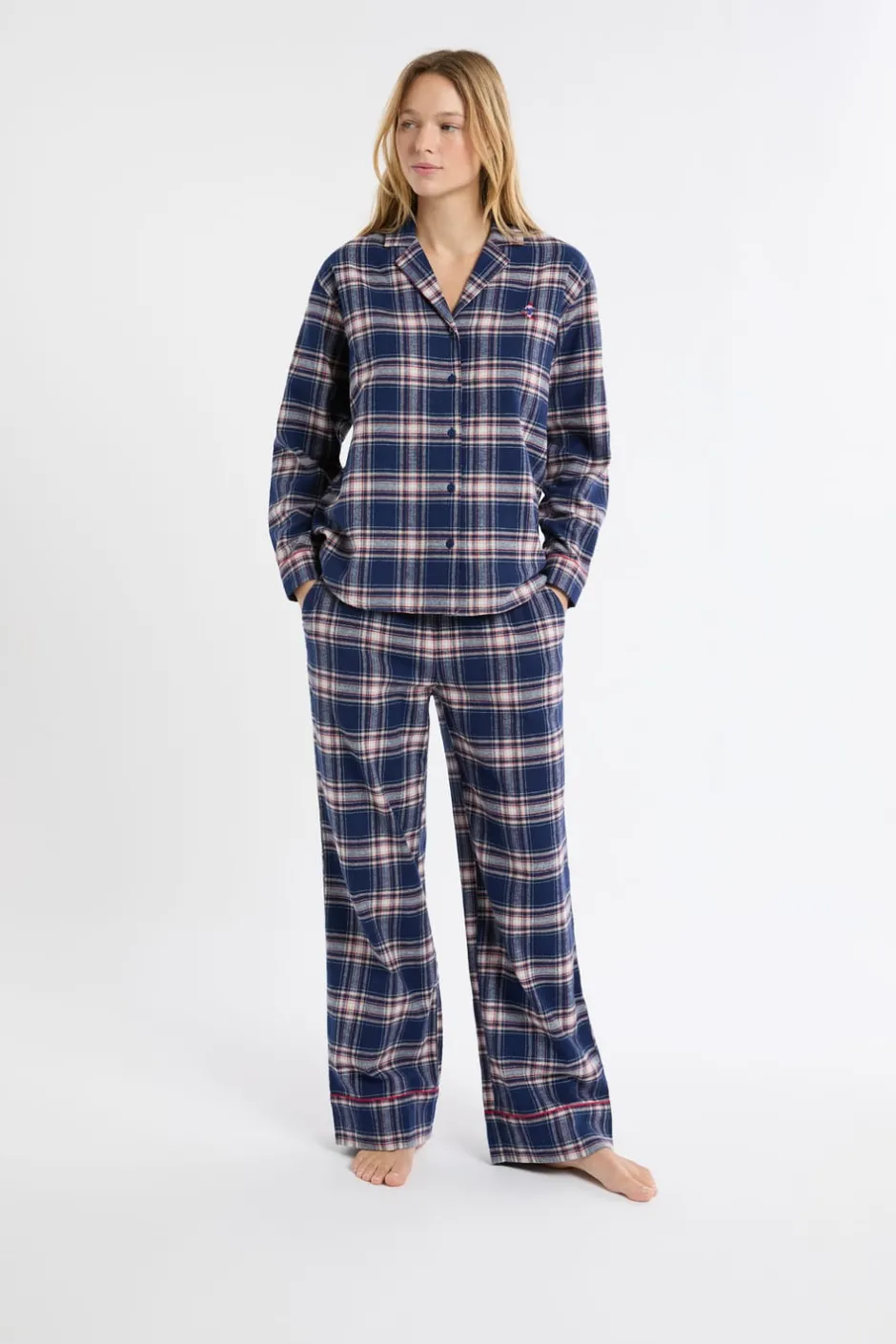 ETAM Los Pijamas Más Responsables|Partes De Arriba De Pijama|Camisón de algodón a cuadros marino