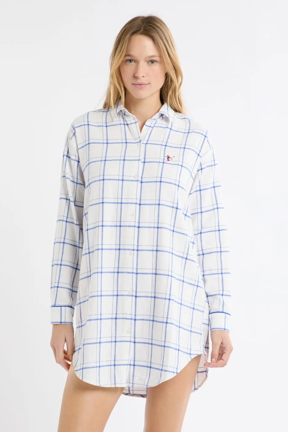 ETAM Los Pijamas Más Responsables|Camisones Con Manga|Camisón de algodón a cuadros AZUL