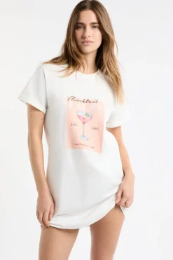ETAM Los Pijamas Más Responsables|Camisones Con Manga|Camisón de algodón estampado BLANCO
