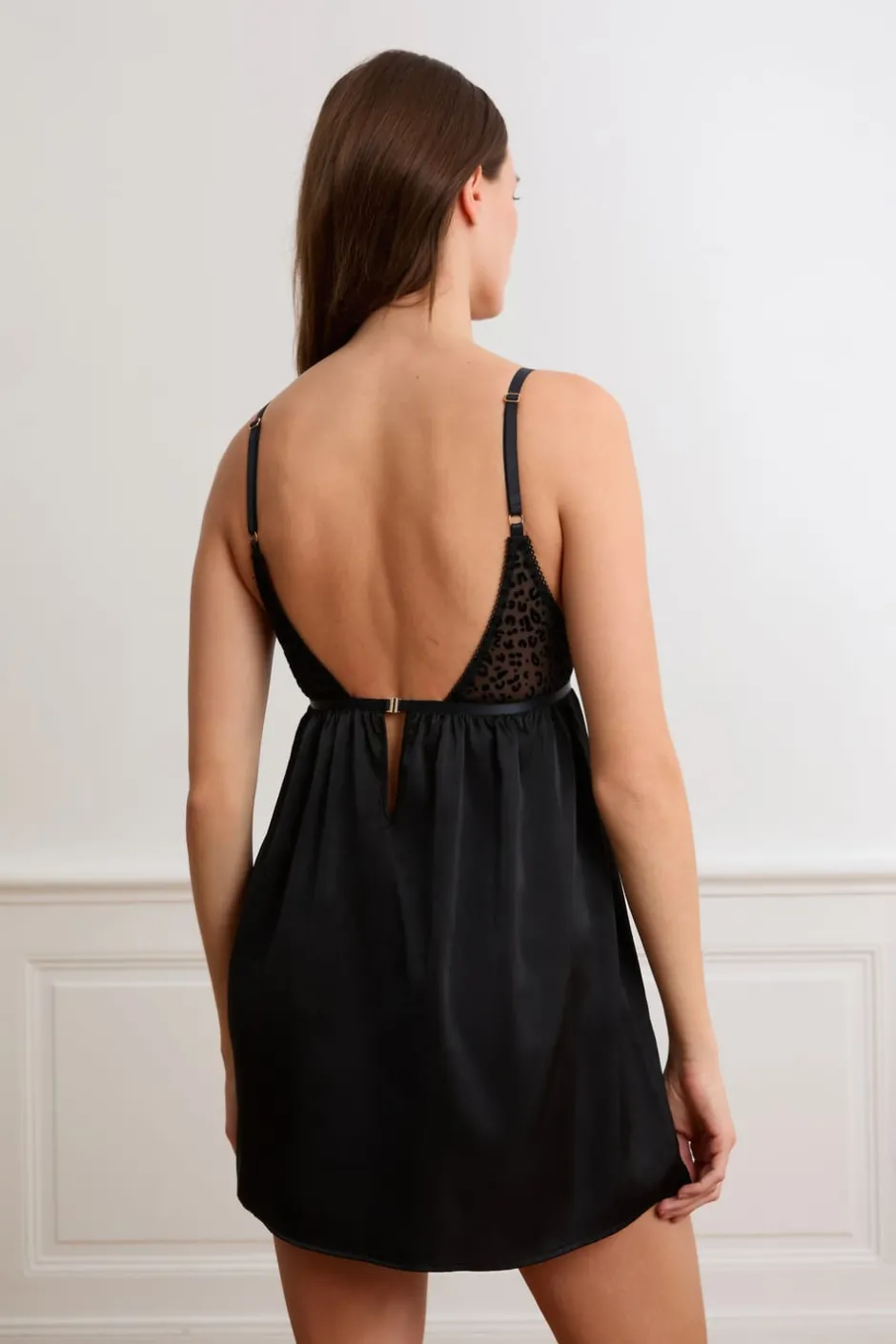 ETAM Pijamas Sexy|Camisones De Tirantes|Camisón de tul con estampado de leopardo NEGRO