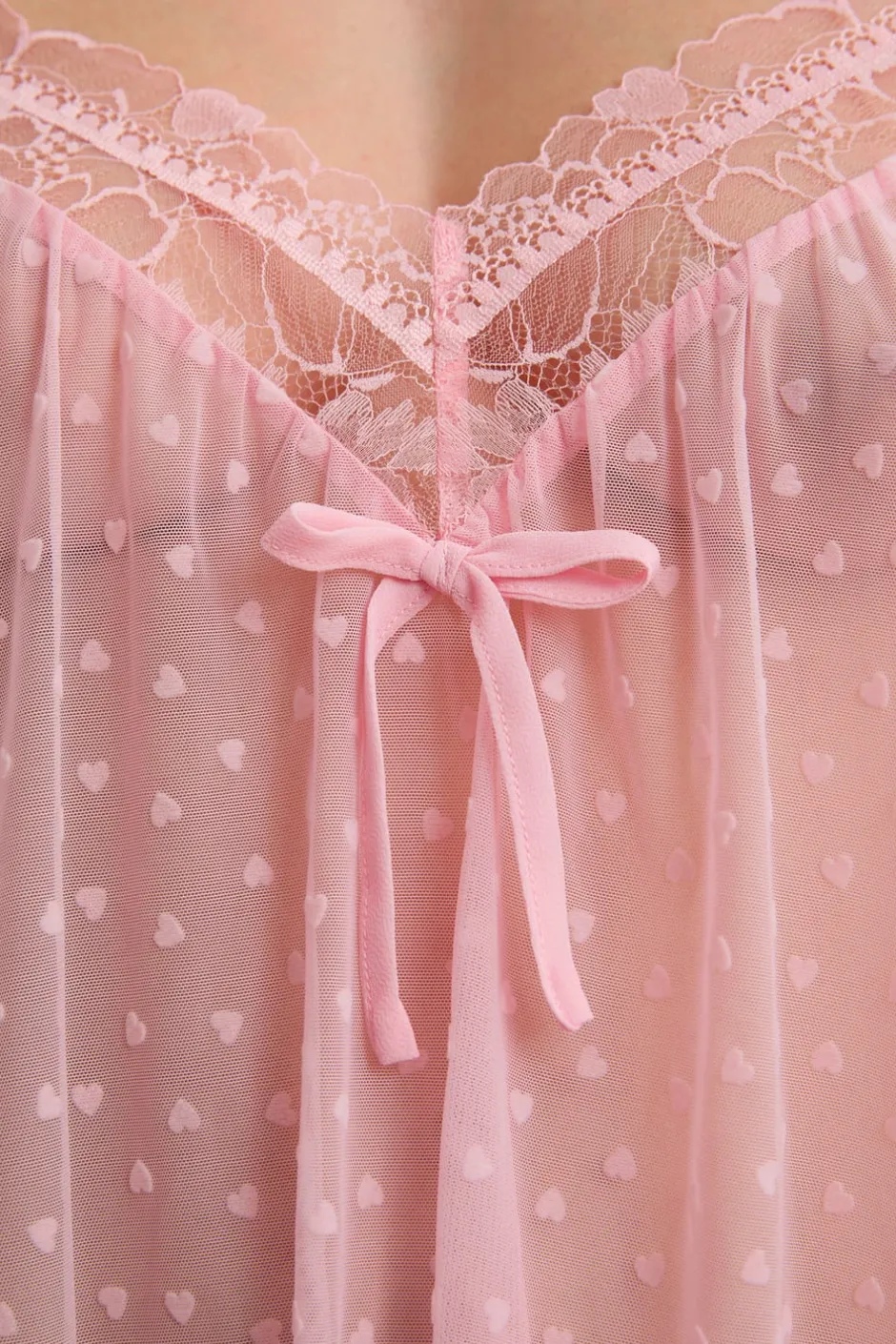 ETAM Pijamas Sexy|Camisones De Tirantes|Camisón de tul con estampado de corazones ROSA