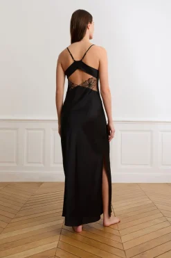ETAM Pijamas Sexy|Camisones De Tirantes|Camisón largo con detalles bordados NEGRO
