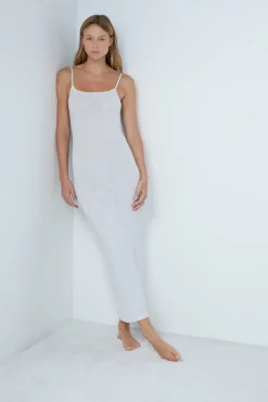 ETAM Homewear|Pijamas Para Novias|Camisón largo de algodón acanalado con tirantes finos GRIS