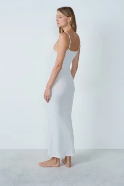 ETAM Homewear|Pijamas Para Novias|Camisón largo de algodón acanalado con tirantes finos GRIS