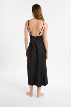 ETAM Camisones De Tirantes|Camisón largo de satén NEGRO