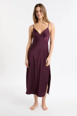 ETAM Camisones De Tirantes|Camisón largo de satén morado