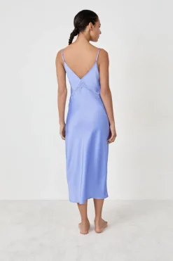 ETAM Camisones De Tirantes|Los Pijamas Más Responsables|Camisón largo satinado con detalles de encaje AZUL