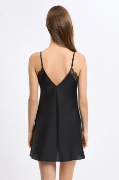 ETAM Camisones De Tirantes|Camisón satinado con detalles de encaje NEGRO