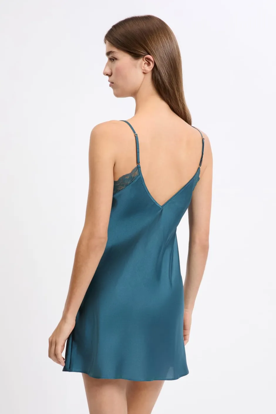ETAM Camisones De Tirantes|Camisón satinado con detalles de encaje AZUL PETRÓLEO