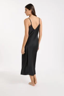 ETAM Camisones De Tirantes|Camisón satinado con detalles de encaje NEGRO