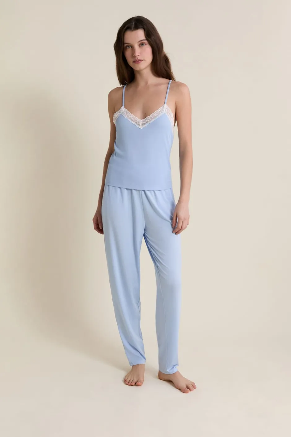 ETAM Los Pijamas Más Responsables|Partes De Arriba De Pijama|Caraco avec détails dentelle BLEU AZUR