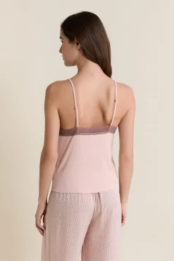 ETAM Los Pijamas Más Responsables|Partes De Arriba De Pijama|Caraco avec détails dentelle ROSE POUDRE