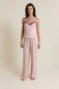 ETAM Los Pijamas Más Responsables|Partes De Arriba De Pijama|Caraco avec détails dentelle ROSE POUDRE