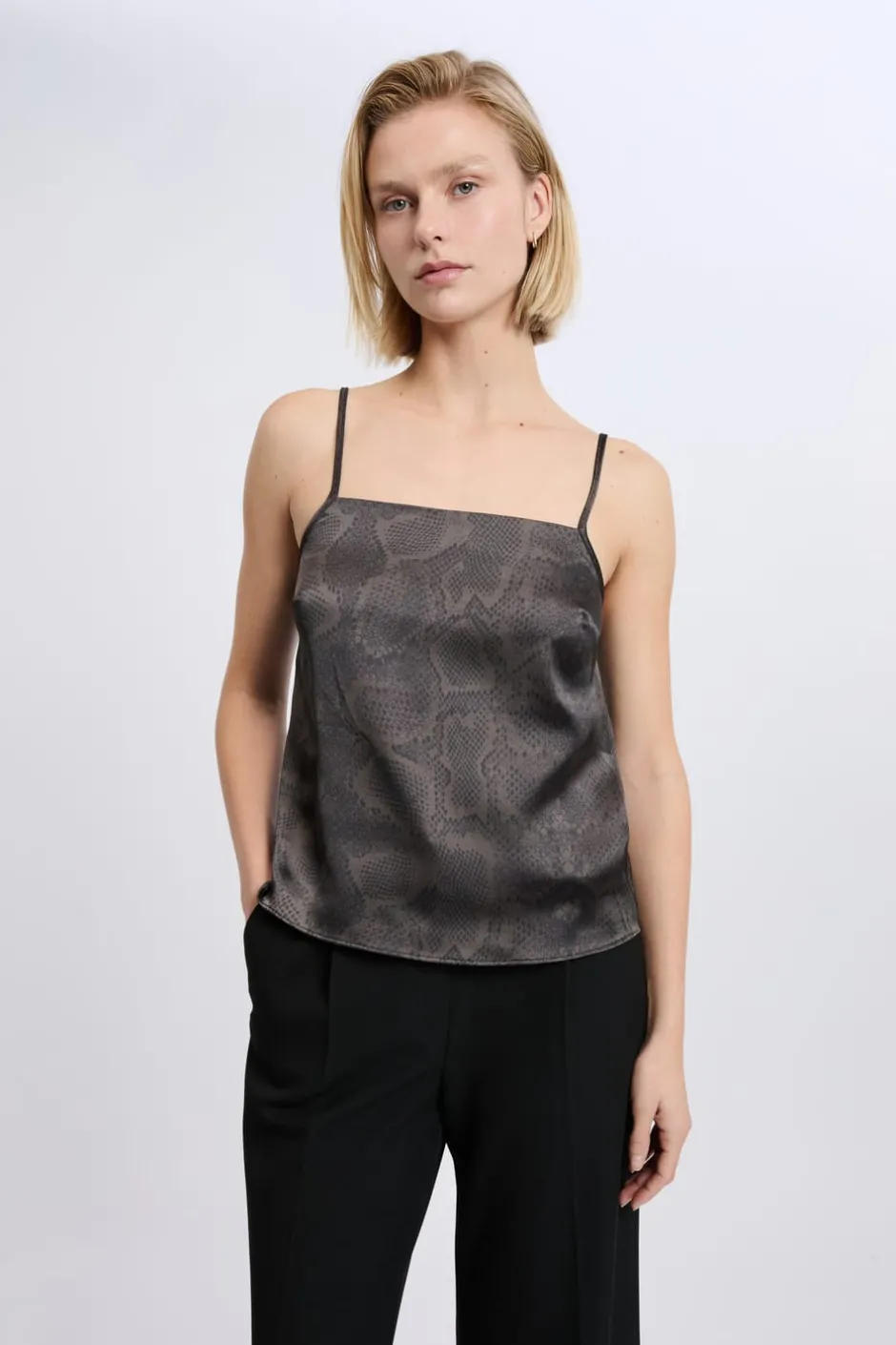 ETAM Estampadas|Tops Sin Mangas|Caraco satiné à fines bretelles imprimé serpent IMP FD BRIQUE