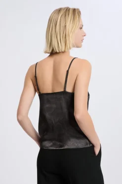 ETAM Estampadas|Tops Sin Mangas|Caraco satiné à fines bretelles imprimé serpent IMP FD BRIQUE