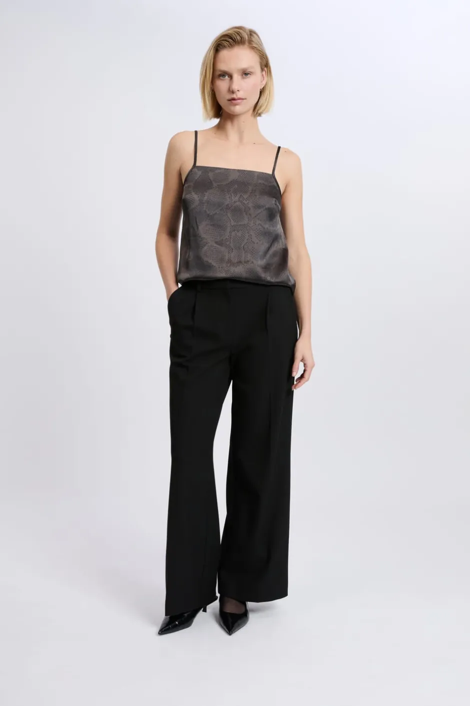 ETAM Estampadas|Tops Sin Mangas|Caraco satiné à fines bretelles imprimé serpent IMP FD BRIQUE