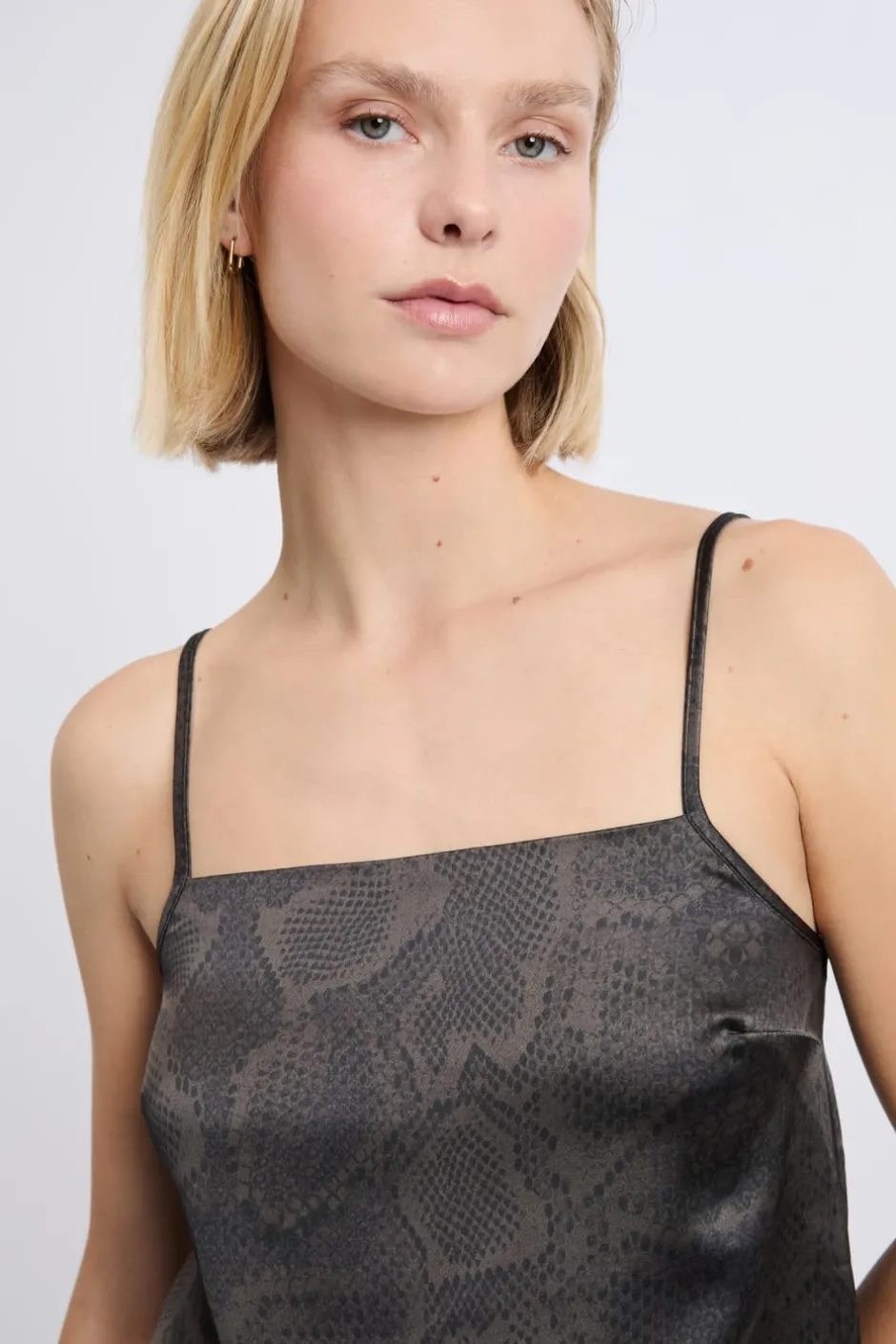 ETAM Estampadas|Tops Sin Mangas|Caraco satiné à fines bretelles imprimé serpent IMP FD BRIQUE
