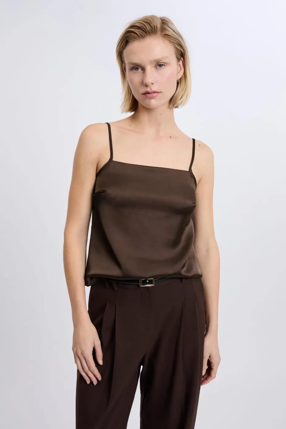 ETAM Tops Sin Mangas|Caraco satiné à fines bretelles MARRON