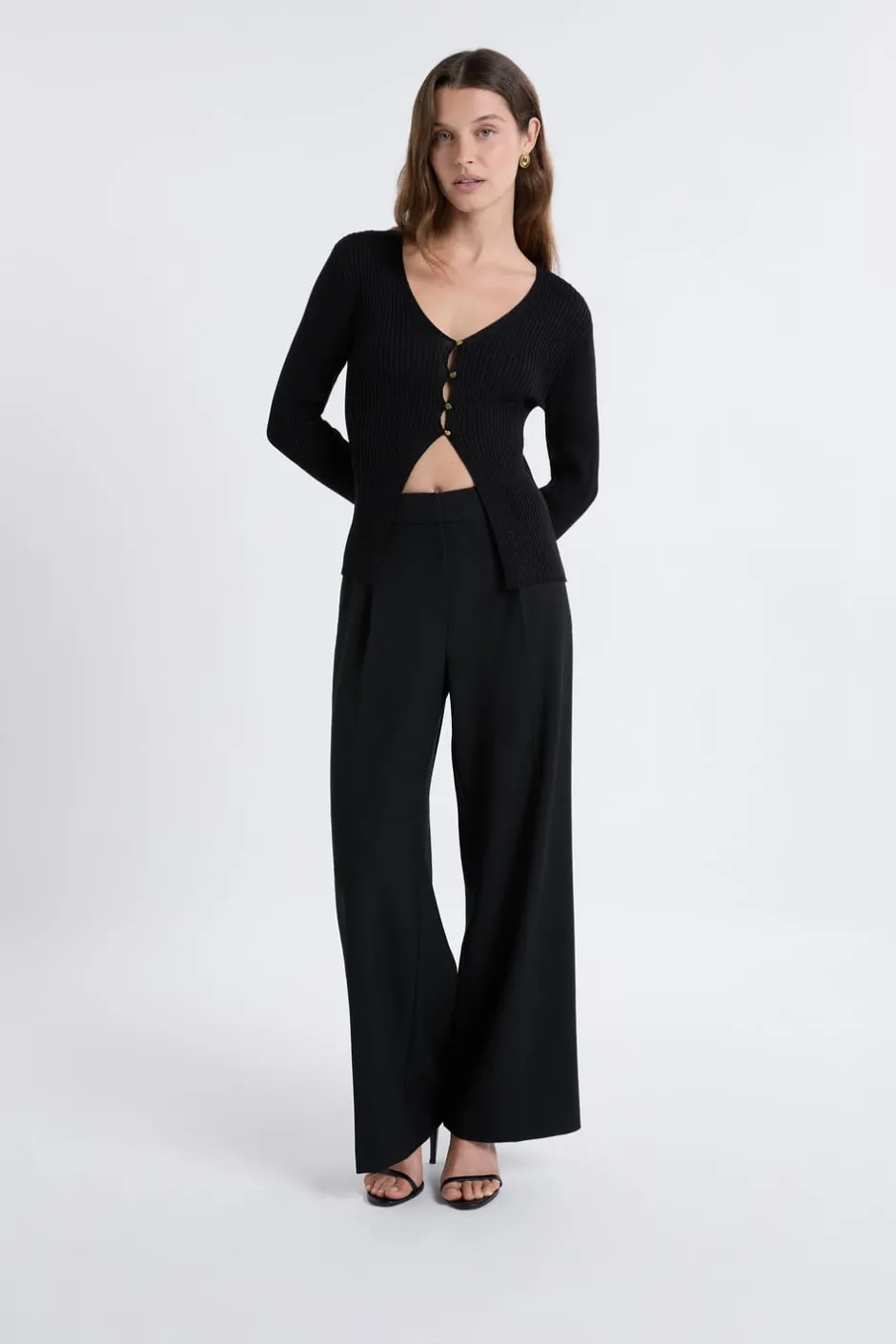 ETAM Cuello En V|Chaquetas|Cardigan irisé avec boutons dorés NOIR