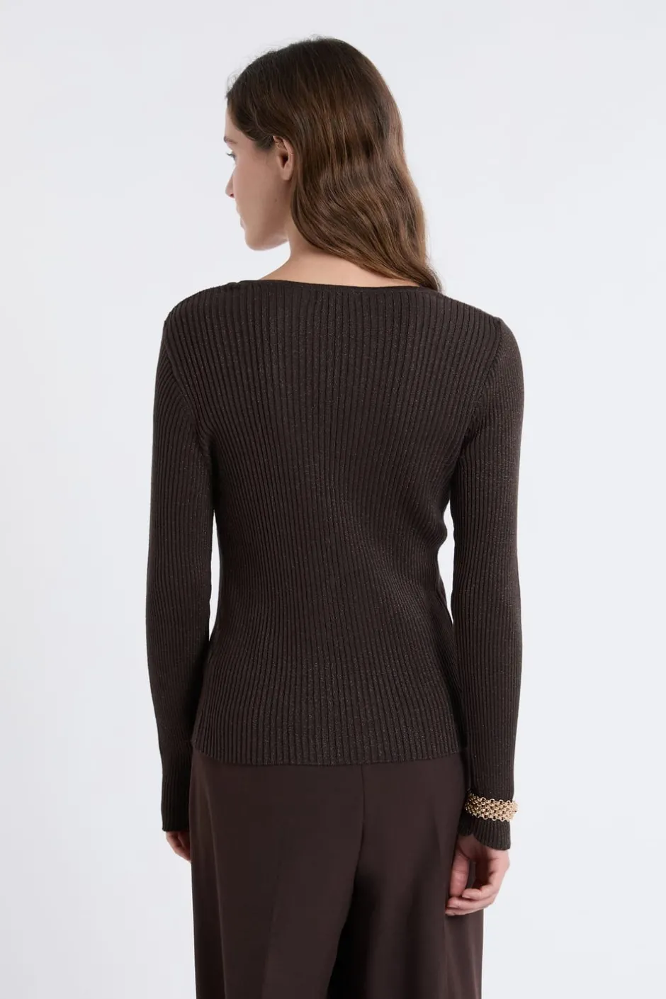 ETAM Cuello En V|Chaquetas|Cardigan irisé avec boutons dorés MARRON
