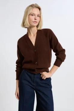 ETAM Cuello En V|Chaquetas|Chaleco de manga larga CHOCOLATE
