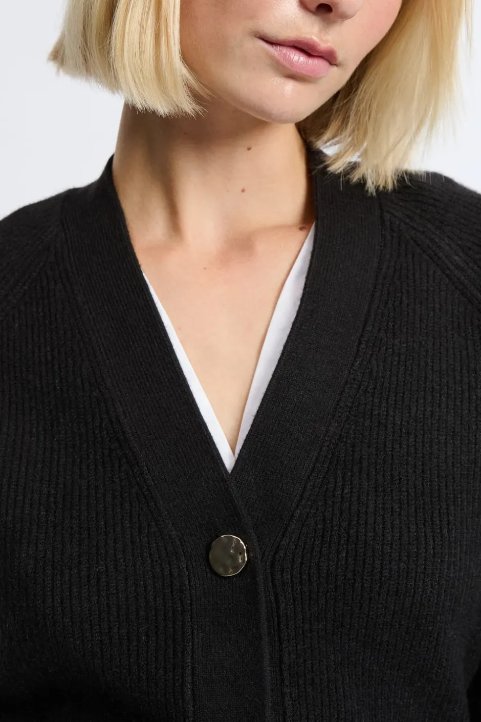 ETAM Básicos|Cuello En V|Chaleco de manga larga NEGRO