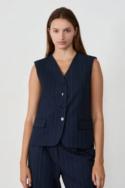 ETAM Chaquetas Sin Mangas|Rayas Marineras|Chaleco sin mangas con botones AZUL MARINO