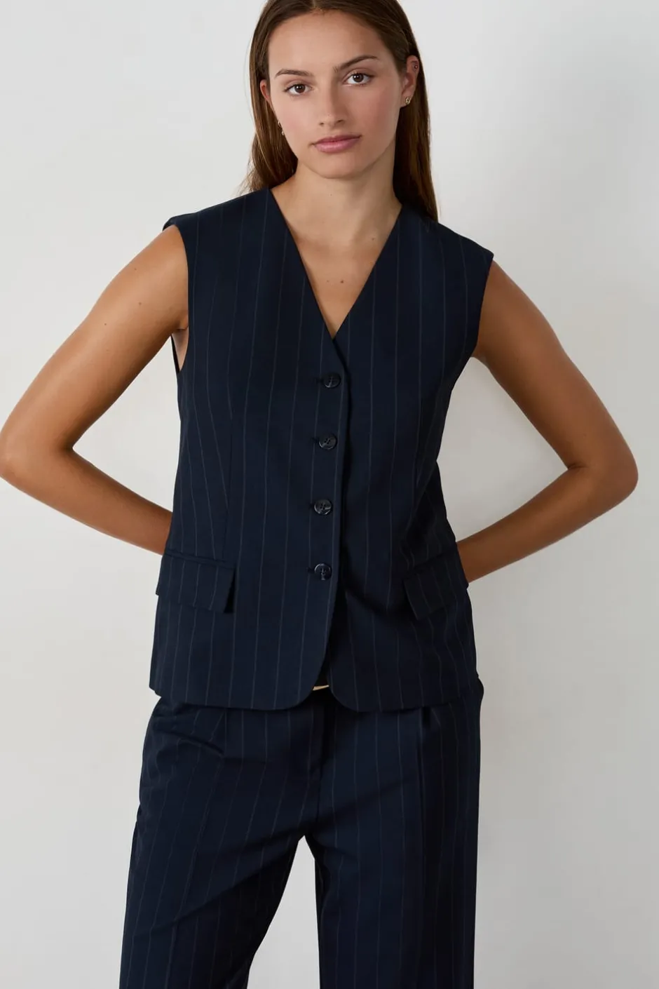 ETAM Chaquetas Sin Mangas|Rayas Marineras|Chaleco sin mangas con botones AZUL MARINO